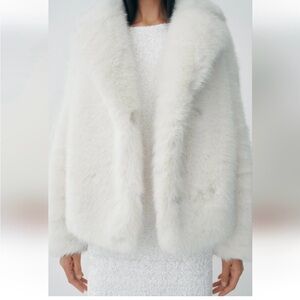 Zara White Faux Fur Jacket